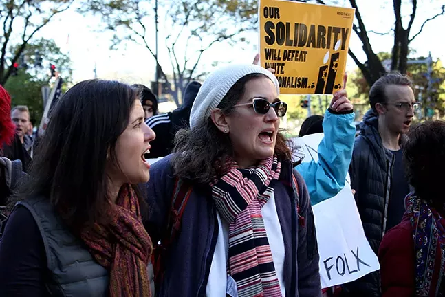 Protesters marching for “Solidarity Against White Nationalism” pending President Trump’s arrival - CP PHOTO: JOIE KNOUSE