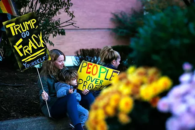 Protests against fracking outside President Trump's visit to the Shale Insight conference - CP PHOTO: JARED WICKERHAM