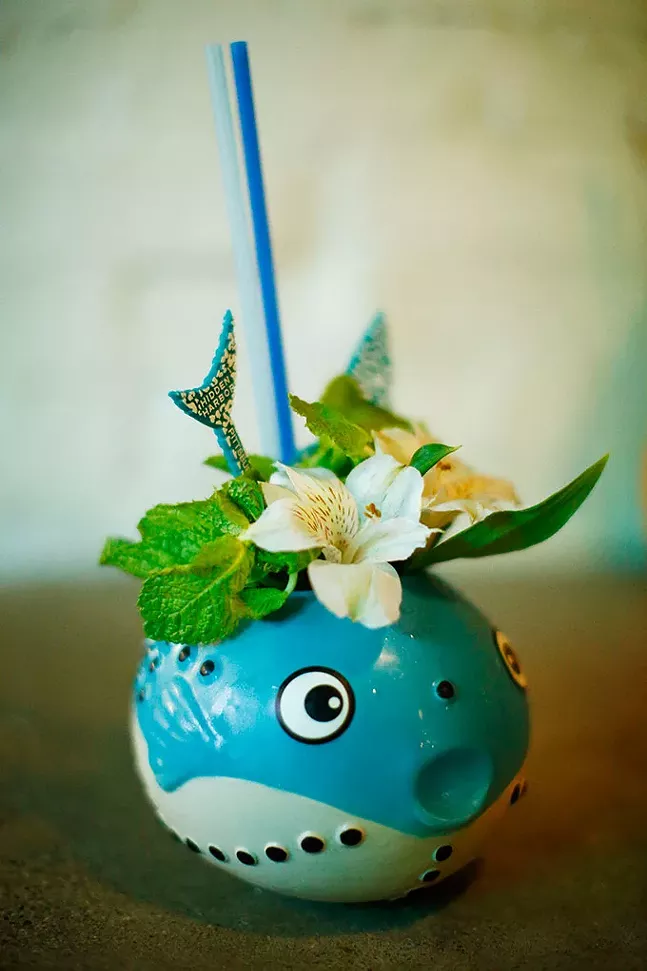 Hidden Harbor’s Freddie Fugu cocktail (serves two and includes gin, brandy, Guyanese rum, plum wine, green apple, orgeat, ginger, vanilla, allspice, green tea, and bitters) - CP PHOTO: JARED WICKERHAM