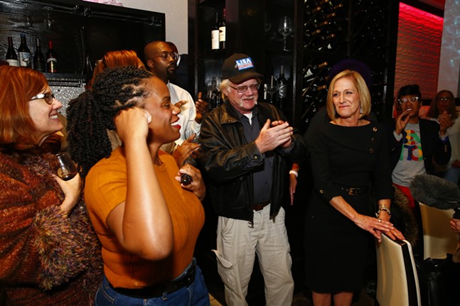Summer Lee starts a chant of "Lisa! Lisa!" during the election party for Lisa Middleman. - CP PHOTO: JARED WICKERHAM