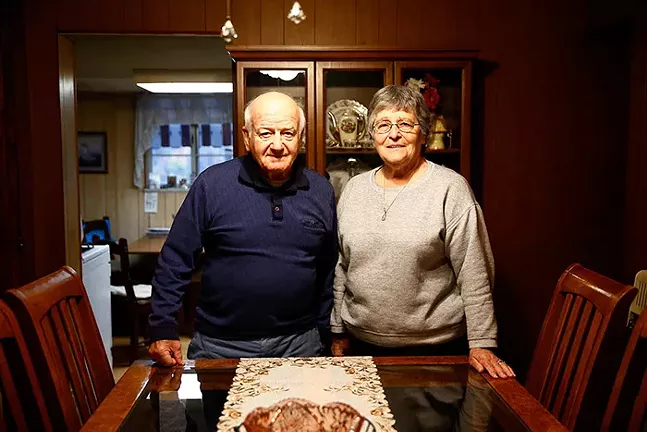 Joe and Dolores Marinello pose for a portrait in their dining room inside their Larimer home. - CP PHOTO: JARED WICKERHAM