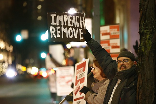 Hundreds rally in Downtown Pittsburgh in support of the impeachment of President Trump - CP PHOTO: JARED WICKERHAM