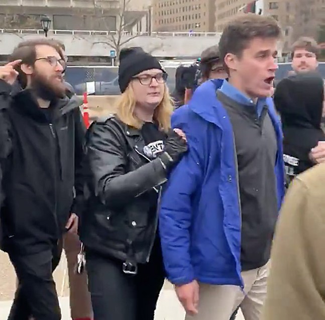 High-profile white supremacist forced out of anti-war rally by Pittsburgh protesters