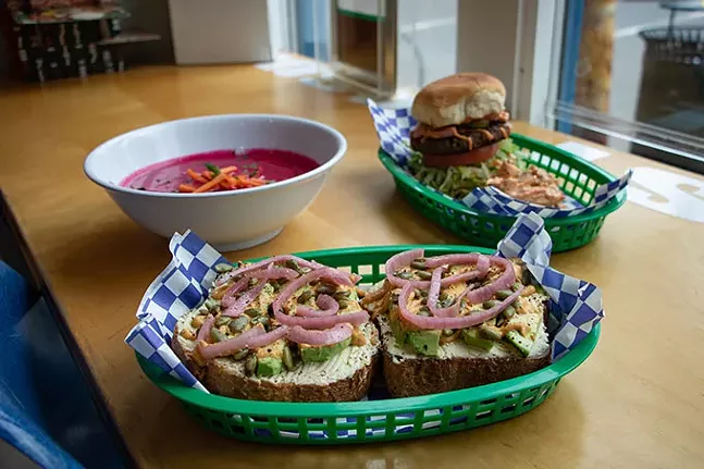 Avocado toast, ginger beat soup, and an impossible burger from Reed & Co. in Lawrenceville - CP PHOTO: MEGAN GLOECKLER