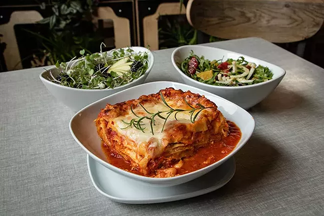 Sprezzatura's vegetarian lasagna with micro green and citrus fennel salads - CP PHOTO: MEGAN GLOECKLER