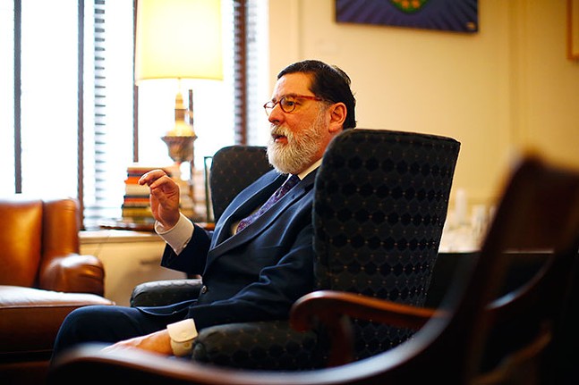 Mayor Bill Peduto discusses the Green New Deal in his office on Wed., Feb. 12. - CP PHOTO: JARED WICKERHAM