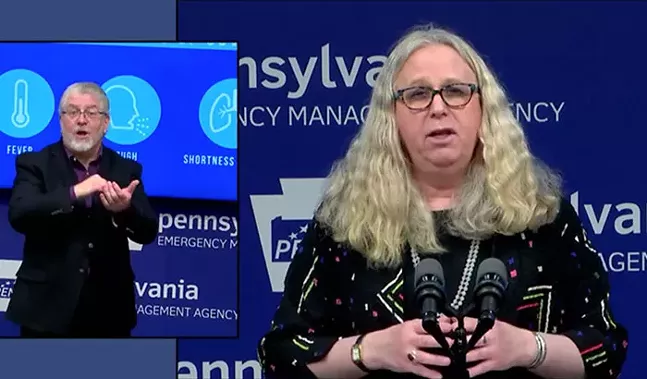 Staying safe, staying calm: Dr. Rachel Levine, with a sign language interpreter, leading the March 31 COVID-19 Update