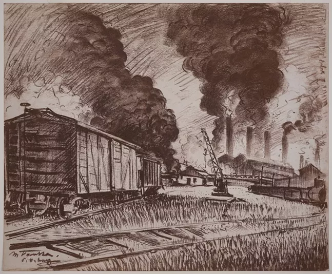 Pittsburgh factory scene from the Vanka Collection. - SOCIETY TO PRESERVE THE MILLVALE MURALS OF MAXO VANKA