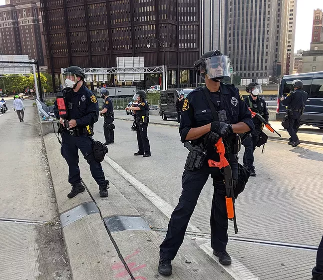 Pittsburgh police at Project Matters' Black Lives Matter protest on Fri., July 3, 2020 - PHOTO SHARED WITH CITY PAPER BY ANONYMOUS SOURCE ON SCENE OF TODAY'S PROTEST