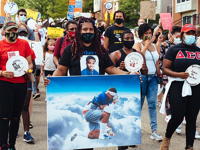 Dannielle Brown led a march from Freedom Corner in the Hill District to Duquesne University seeking justice for her son Marquis Jaylen Brown on Sat., July 11, 2020. - CP PHOTO: JARED MURPHY