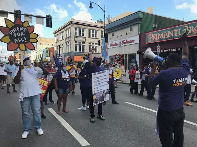 Protesters marching down Forbes Avenue in Oakland - CP PHOTO: RYAN DETO