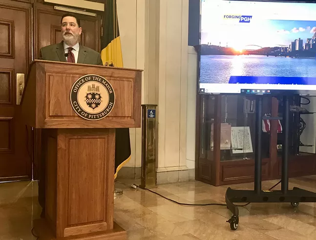 Pittsburgh Mayor Bill Peduto at a press conference announcing a city land-use plan - CP PHOTO: RYAN DETO