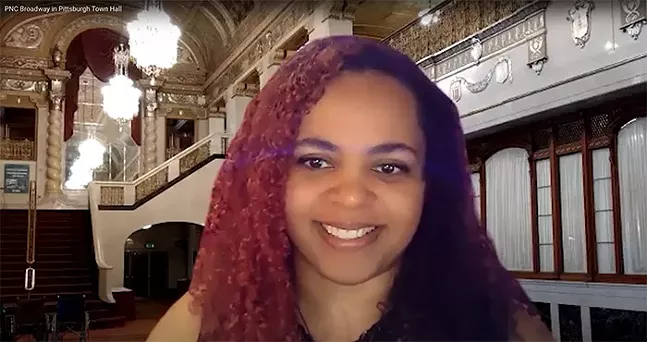 Joanna Obuzor, operations manager of the Benedum Center, during PNC Broadway's virtual Broadway Town Hall