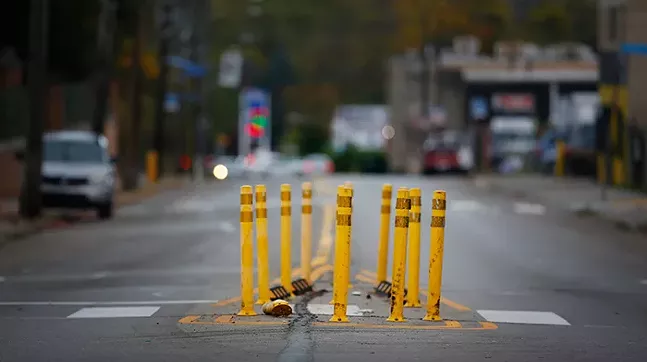 A city traffic-calming installation on Frankstown Avenue in Larimer