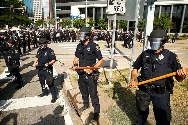 Pittsburgh Police in riot gear at a Civil Saturdays protest on July 4, 2020. - CP PHOTO: JARED WICKERHAM