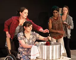 From left to right: Moira Quigley, Tressa Glover, Siovhan Christensen and Kelly Trumbull in Brewed, at No Name Players. - PHOTO COURTESY OF LUKE BRUEHLMAN