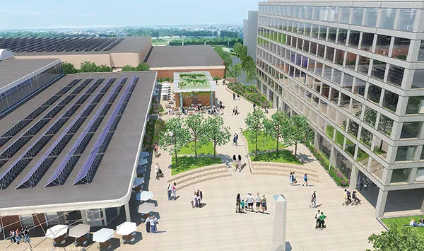 Architect's rendering of proposed change to Allegheny Center Mall: Even a modestly designed landscape for this outdoor plaza will improve upon its previous status as a blank concrete expanse. - IMAGE COURTESY OF FAROS PROPERTIES