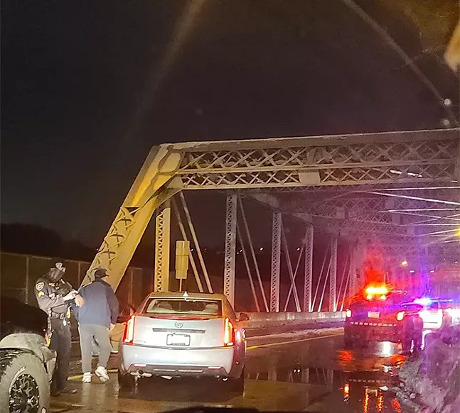 Vehicle checkpoint on McKeesport-Duquesne Bridge on Sun., Dec. 20, 2020 - PHOTO: COURTESY OF TANISHA LONG
