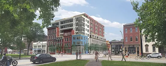Project rendering for TREK Develepment’s proposed residential building on North Street at Federal. - IMAGE COURTESY OF ROTHSCHILD DOYNO COLLABORATIVE