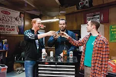 From left: Brendan Griffith, Patrick Jordan and Gabe King in barebones’ Small Engine Repair - PHOTO BY HEATHER MULL