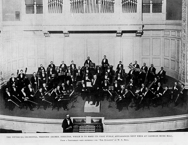 The 1896 Pittsburgh Symphony Orchestra posing before a concert at the Carnegie Music Hall, the symphony’s first home. - PHOTO: PITTSBURGH SYMPHONY ORCHESTRA