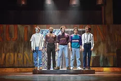 Left to right: Adam Stern Rand, Avery Smith, Nick Sacks, Joshua Grosso and Chris Garber in CMU Drama’s The Full Monty - PHOTO COURTESY OF LOUIS STEIN
