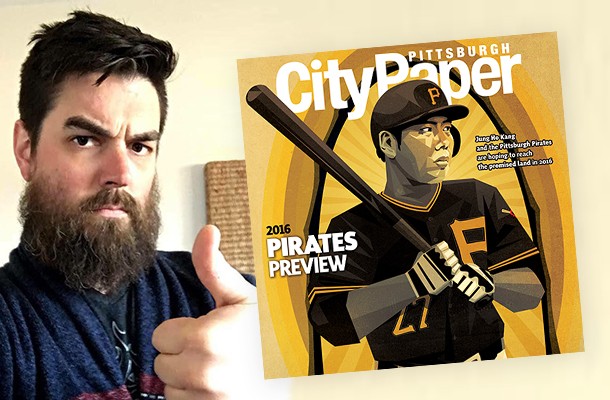 Pittsburgh artist Joshua Gragg and his Pittsburgh City Paper cover illustration - PHOTO COURTESY OF JOSHUA GRAGG