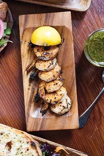 Gaucho: Camarones from Gaucho Parrilla Argentina: Shrimp, garlic, rosemary, olive oil and lemon - PHOTO BY VANESSA SONG