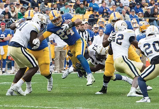 Pitt running back, James Conner, moves up field against Georgia Tech Oct. 8 at Heinz Field. - CP PHOTO BY LUKE THOR TRAVIS
