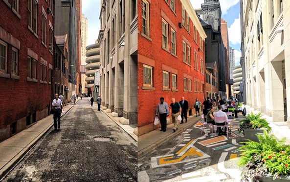 Strawberry Way before (left) and after (right) - PHOTO COURTESY OF ENVISION DOWNTOWN