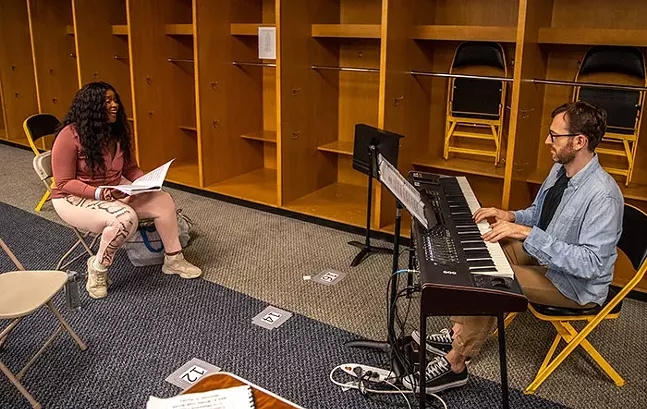 Melessie Clark (Glinda) practices with music director James Cunningham at Heinz Field for The Wizard of Oz in Pittsburgh CLO.  - CP Photo: KAYCEE ORWIG