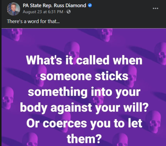 A screen capture of the Aug. 23 Facebook post by state Rep. Russ Diamond - (CAPITAL-STAR SCREEN CAPTURE)