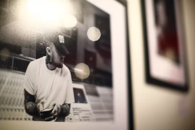 A print of the late Mac Miller hangs at Proper Nouns, a photography show by Justin Boyd, at Bankrupt Bodega in Bloomfield on Fri., Sept. 3, 2021. - CP PHOTO: JARED WICKERHAM