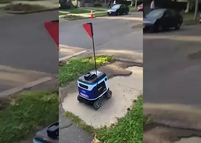 A Kiwikbot autonomous delivery robot in Pittsburgh's Bloomfield neighborhood - PHOTO: COURTESY OF CHRIS BRIEM