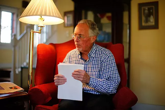 Author David Garrow with part of his personal documents on FBI surveillance of civil rights figures - CP PHOTO: JARED WICKERHAM