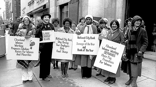Cleveland chapter of 9to5 stages protest in 1977, as seen in 9to5: The Story of a Movement - PHOTO: STEVE CAGAN