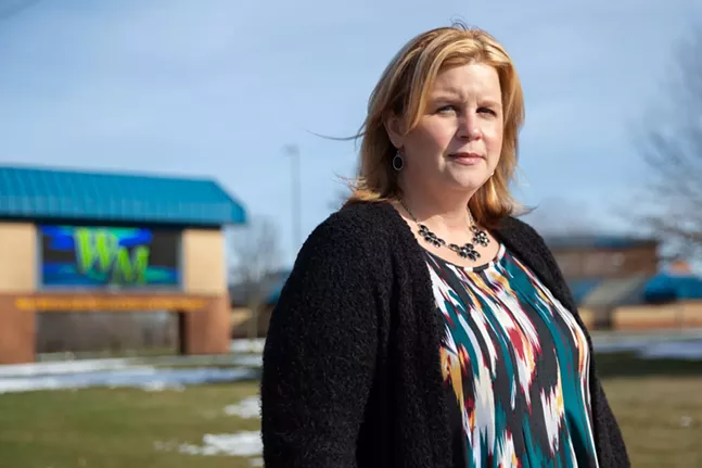 Becky Cibulka, a former West Mifflin Area School teacher, poses for a portrait on Mon., March 14, 2022. - CAPITAL-STAR PHOTO: JOHN ALTDORFER