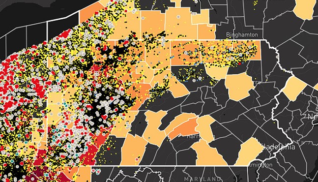A screencap of Pennsylvania on the Oil and Gas Threat Map