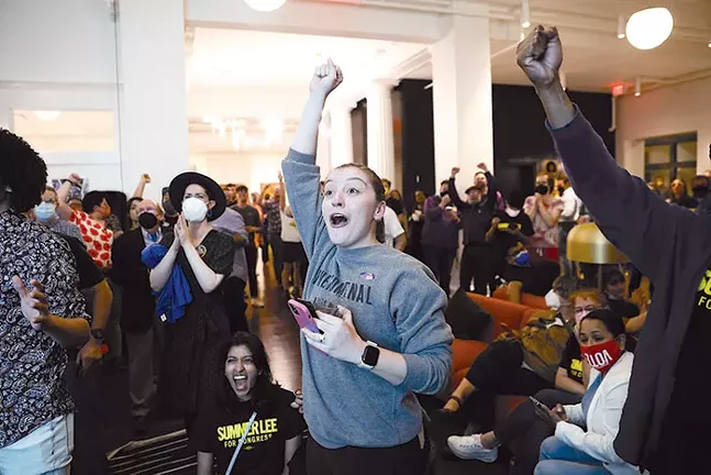 Supporters cheer for Summer Lee during her Election Night party on Tue., May 17, 2022. - CP PHOTO: JARED WICKERHAM