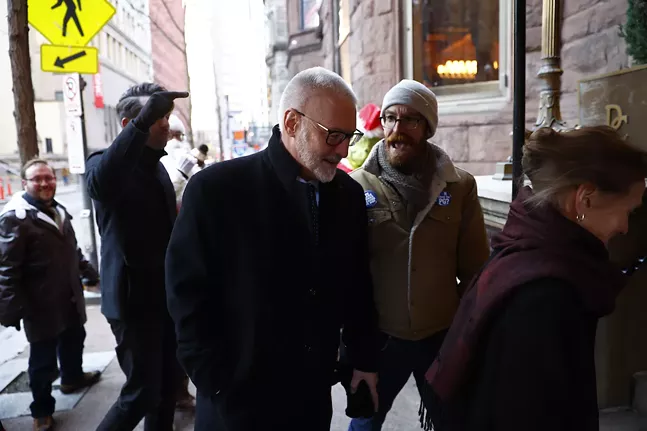 Striking Post-Gazette workers protest outside publisher's Duquesne Club wedding reception