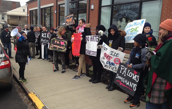 Immigrant-rights advocates and constituents protest outside Dom Costa's office in Morningside. - CP PHOTO BY RYAN DETO