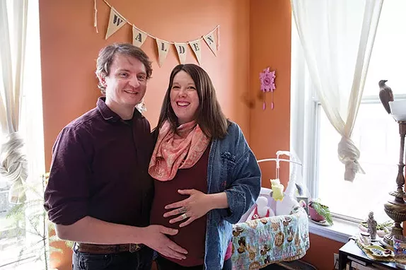 Braiden Alan and Maya Guerin next to their nursery at 3447 Melwood Ave., in Polish Hill - CP PHOTO BY JOHN HAMILTON