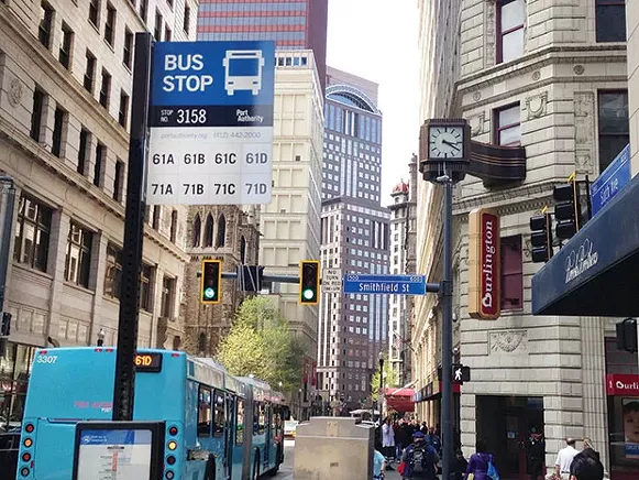 Bus stops like this one Downtown will be replaced by BRT stops, forcing some riders to transfer in Oakland. - CP PHOTO BY RYAN DETO