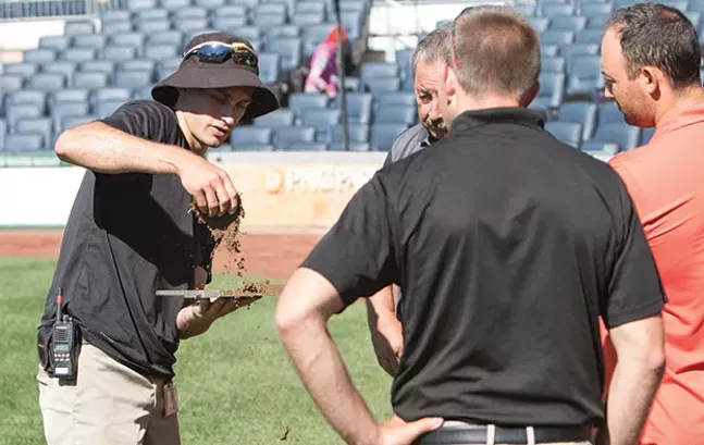 Evan Mascitti, field-operations supervisor for the Pittsburgh Pirates, during the organization’s recent field-maintenance clinic for area universities and school districts - CP PHOTO BY LUKE THOR TRAVIS