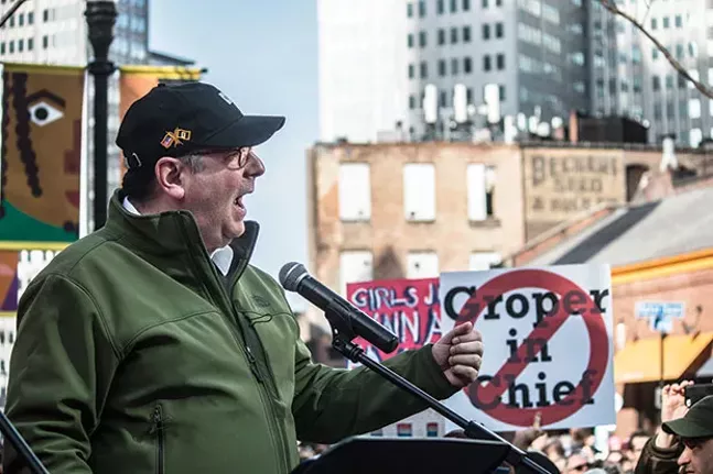 Bill Peduto, winner of Best Public Servant and Best Local Twitter Account, speaking at the Women’s March on Pittsburgh, winner of Best Protest Action - CP PHOTO BY KATEY LADIKA
