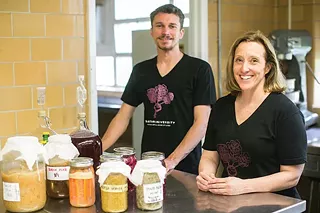 Trevor Ring, president of Chatham's Fermentation Club with Sally Frey, assistant professor in sustainable gastronomy in food studies - CP PHOTO BY JOHN COLOMBO