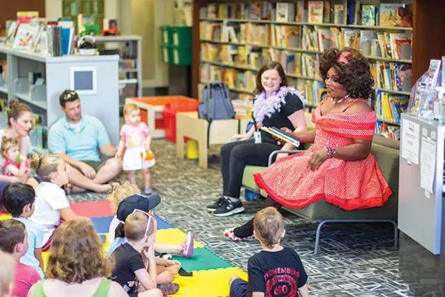 Akasha L Van-Cartier reads to kids at Drag Queen Story Hour - PHOTO COURTESY OF CHANCELOR HUMPHREY/KEEP PITTSBURGH DOPE