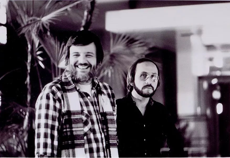 Dawn of the Dead set photo with George Romero (left) and producer Richard Rubenstein in Monroeville Mall. - GEORGE A. ROMERO COLLECTION, UNIVERSITY OF PITTSBURGH