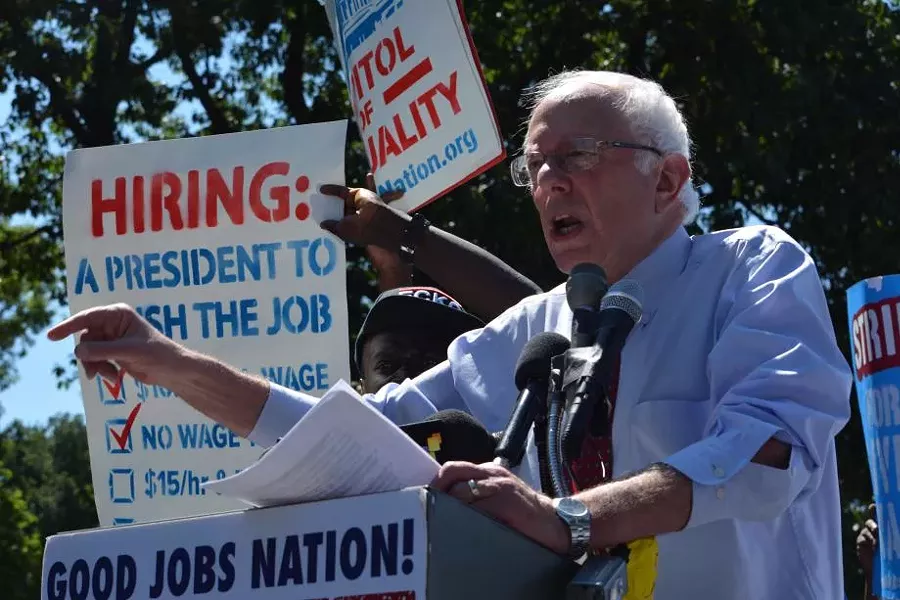 Sen. Bernie Sanders at a rally for $15 minimum wage - PHOTO: SANDERS.SENATE.GOV