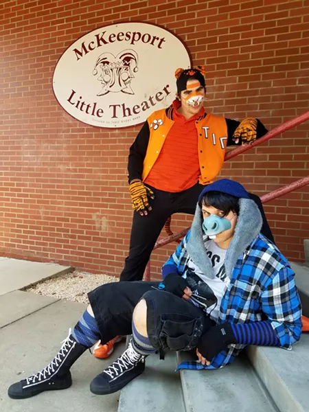 Michael Barnett as Tigger and Alex Blair as Eeyore behind-the-scenes of Winnie-the-Pooh and the Seven Deadly Sins. - JAMES SHOBERG